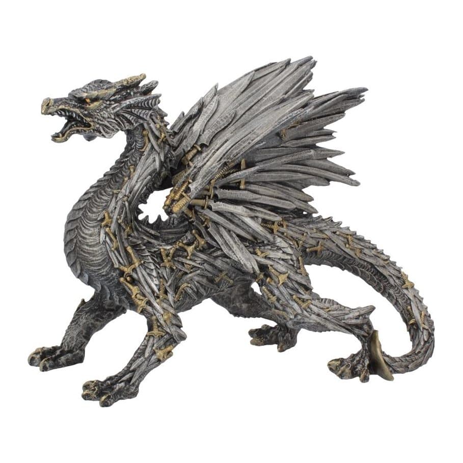 Swordwing dragon figure covered in golden handled swords