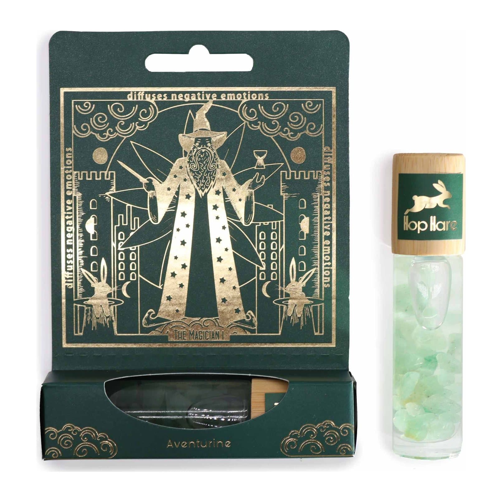 The Magician tarot roll-on in an essential oil blend with green aventurine