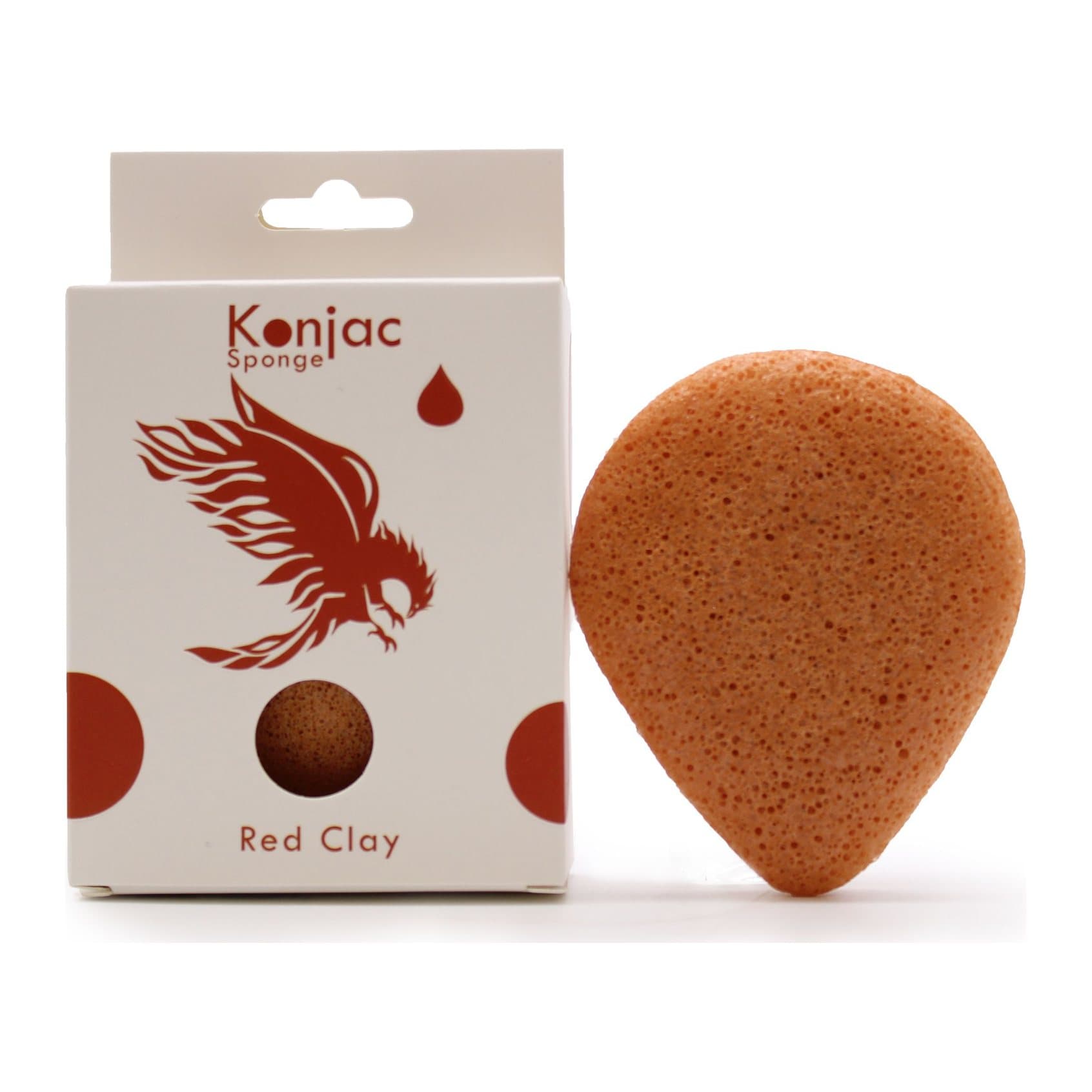 Two teardrop red clay konjac sponges in a pack