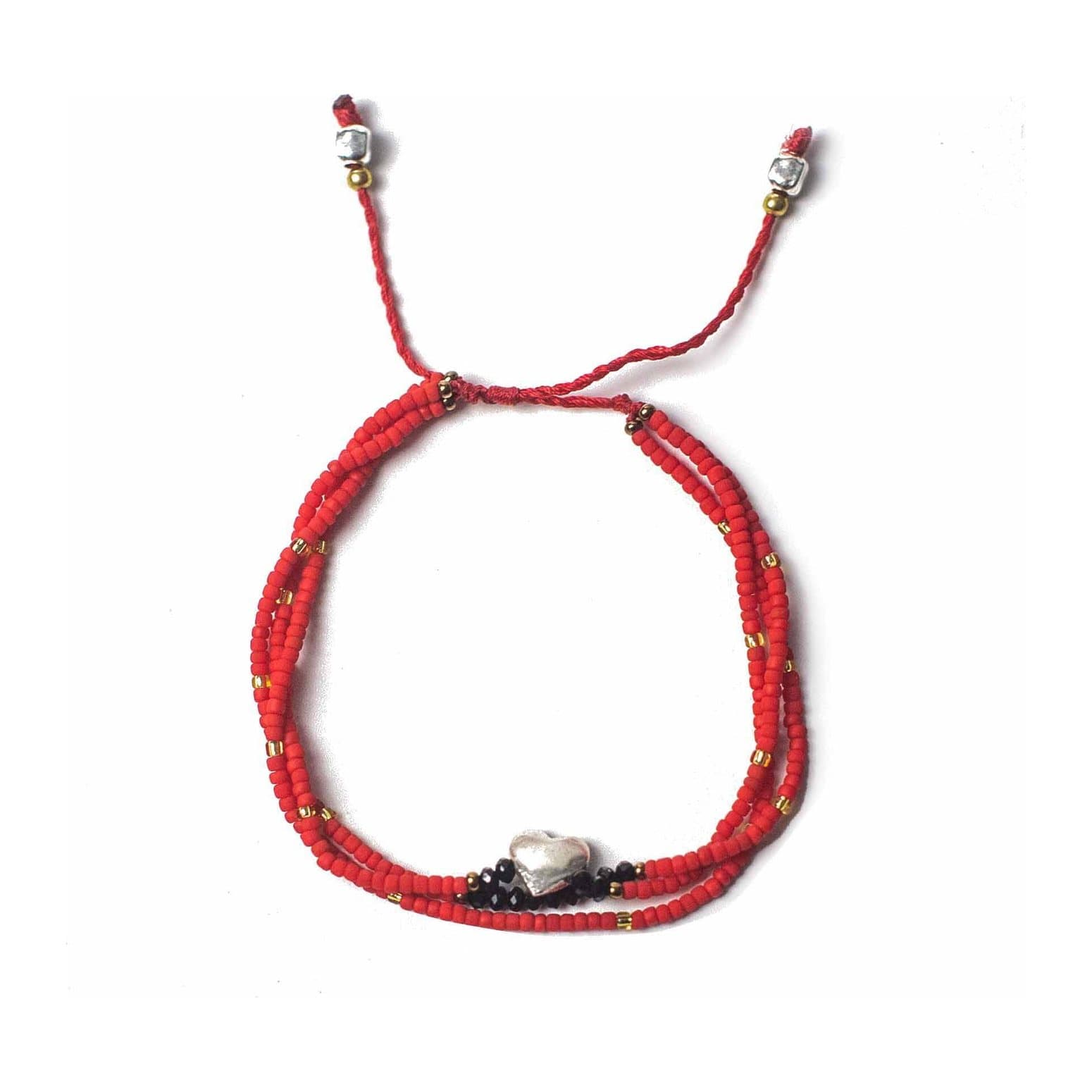 Temple string bracelet with beads and a silver heart