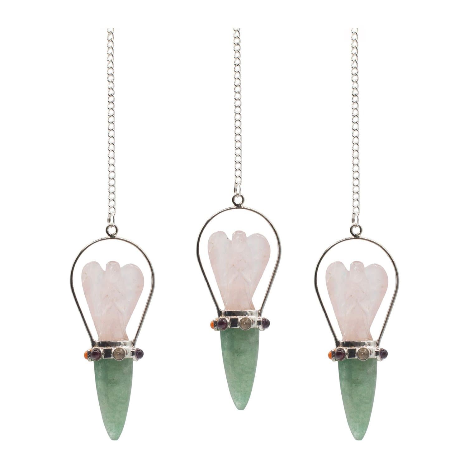Rose quartz angel pendulum with green aventurine point and chakra band