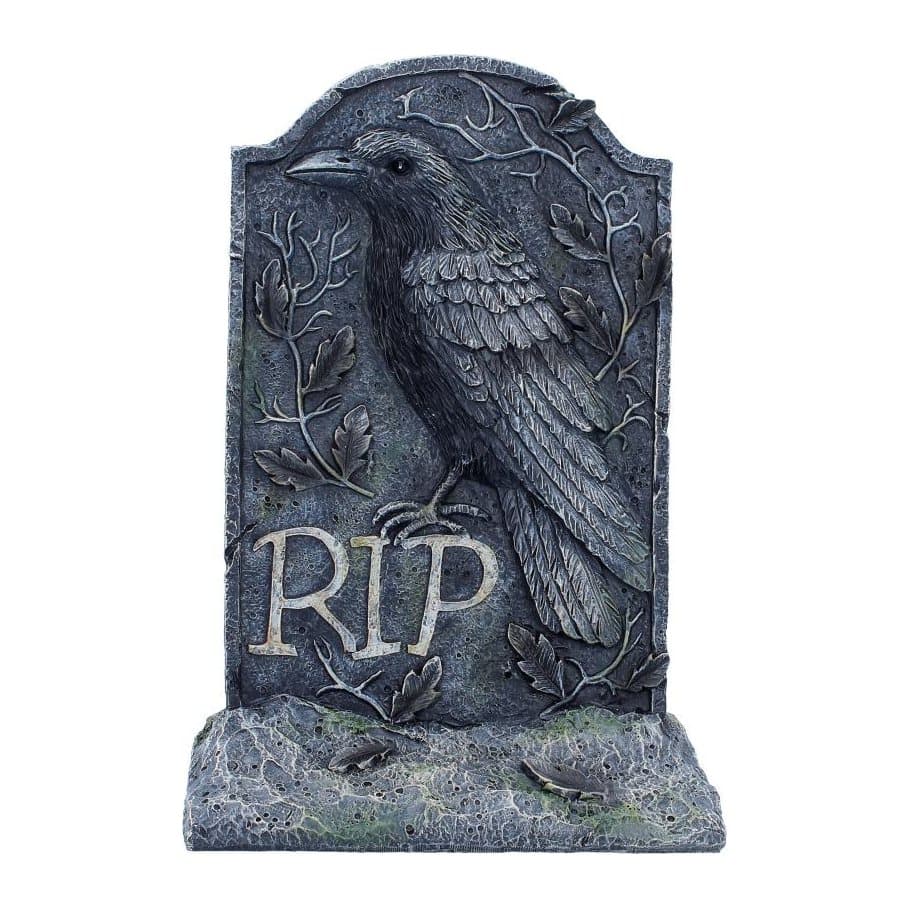 Gothic raven gravestone ornament with an embossed raven and RIP lettering