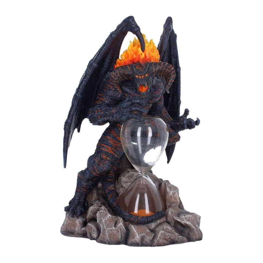 The Lord of the Rings Balrog sand timer, a dark resin sculpture with a glass sand timer