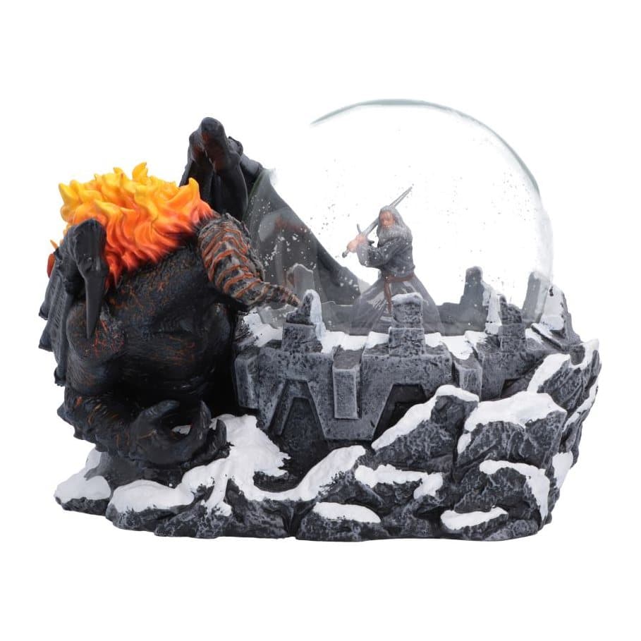 Lord of the Rings snow globe showing Gandalf and the Balrog on a snowy mountain