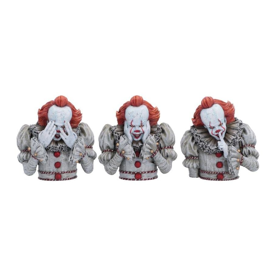 Three Wise Pennywise figurines in see no evil, hear no evil, speak no evil poses