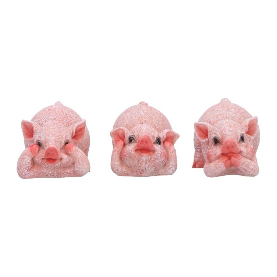 Set of three hand-painted resin pig figurines in the three wise pose
