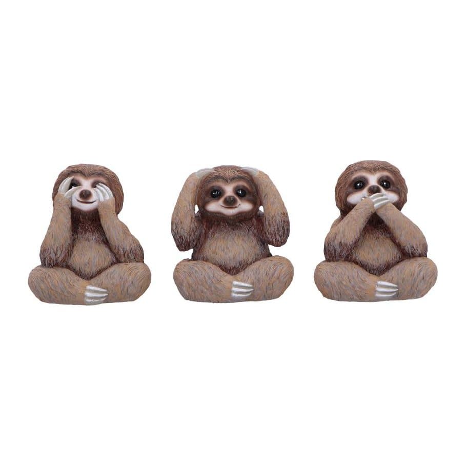 Set of three hand-painted resin sloth figurines