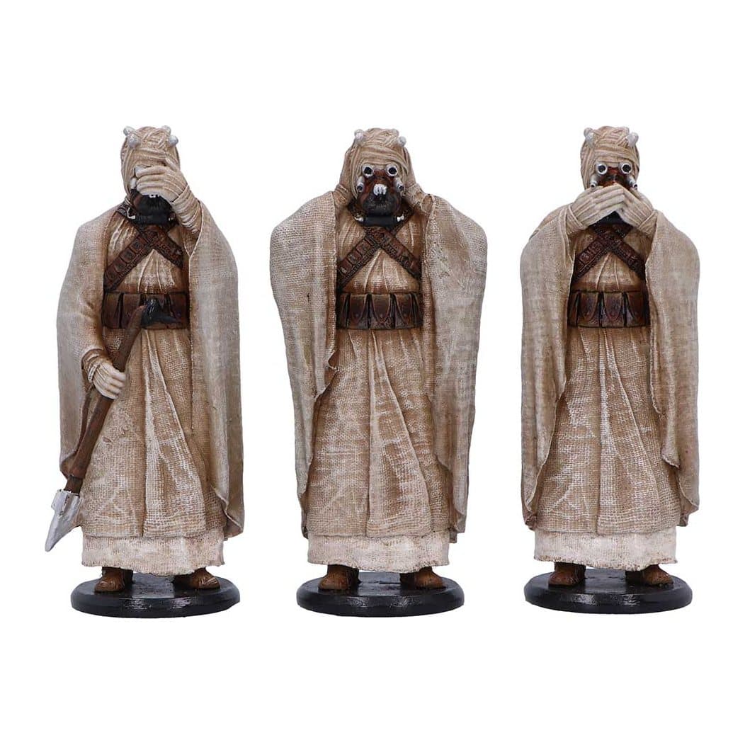 Three hand-painted Tusken Raider resin figures with textured robes