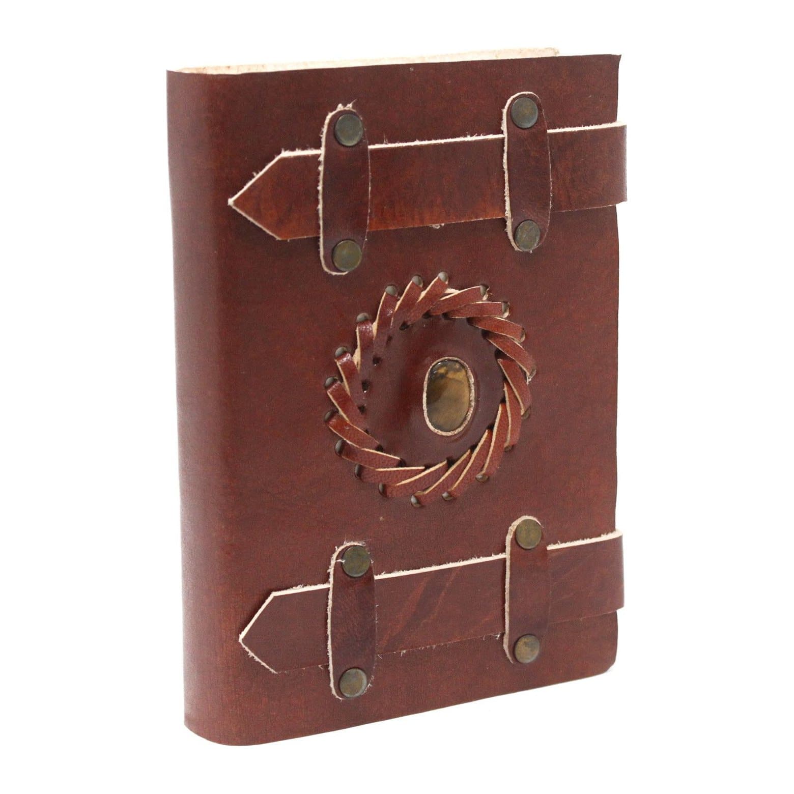 Leather notebook with belts and a tiger's eye