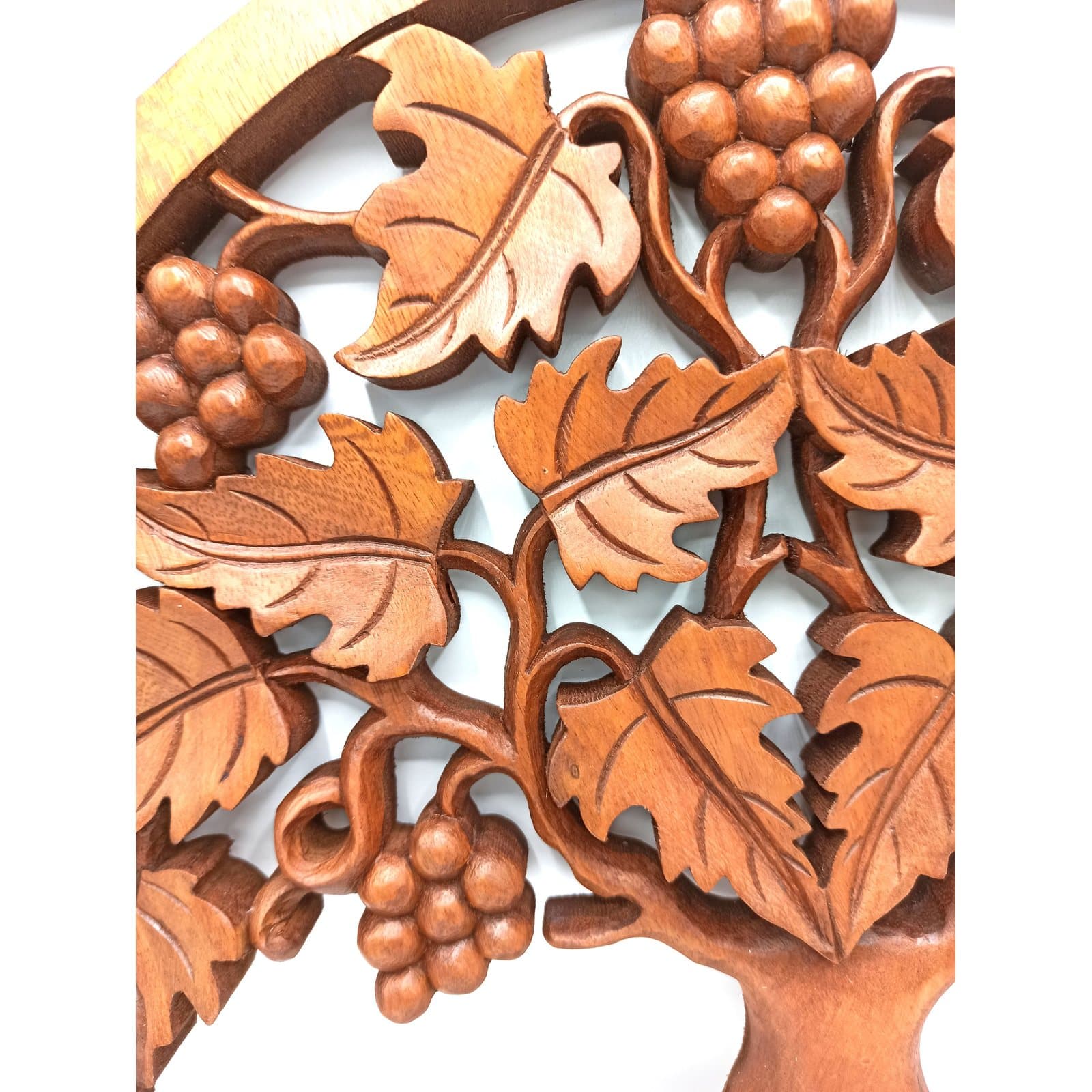 Square suar wood panel with a tree of life and grapes theme