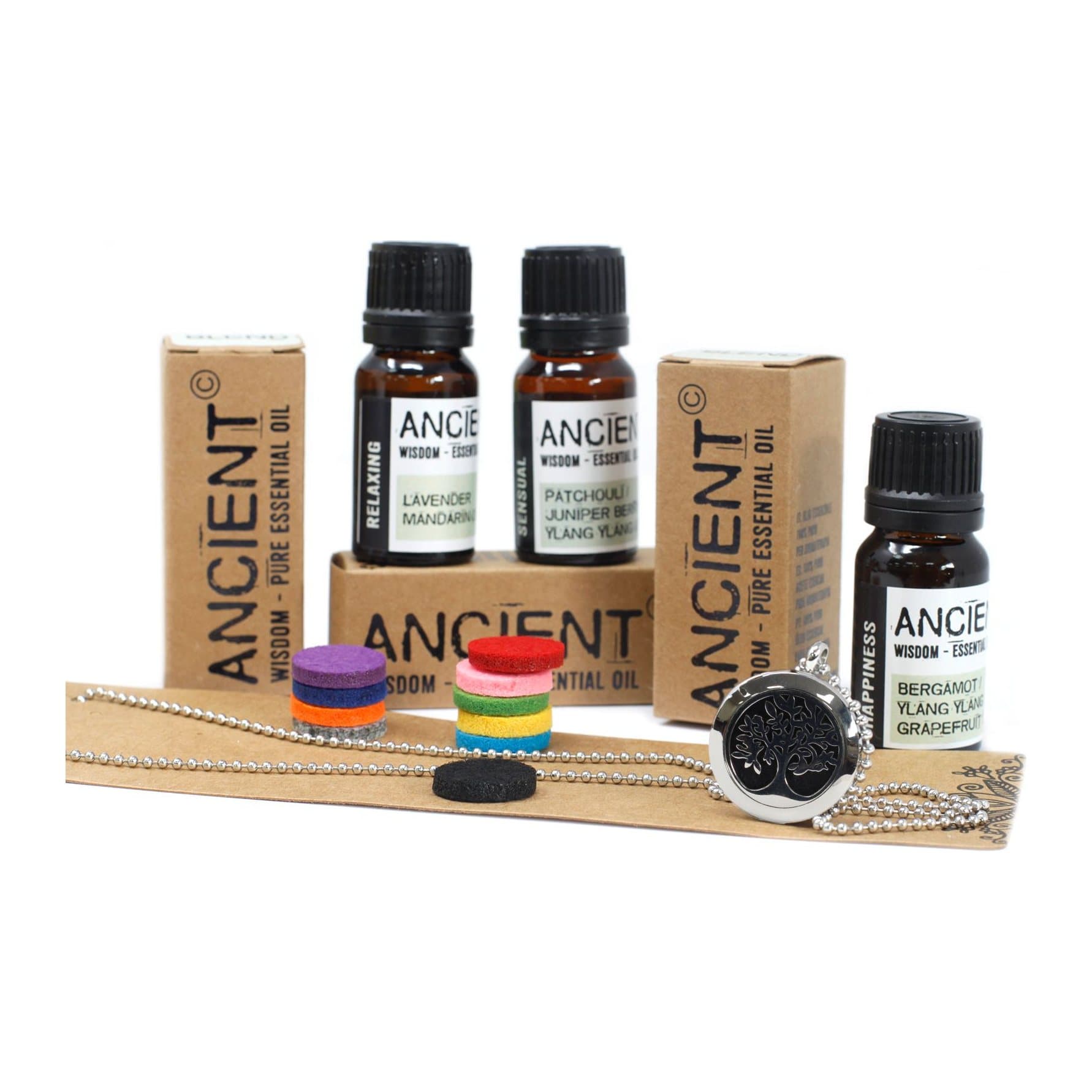Tree of Life diffuser necklace with three essential oil blends