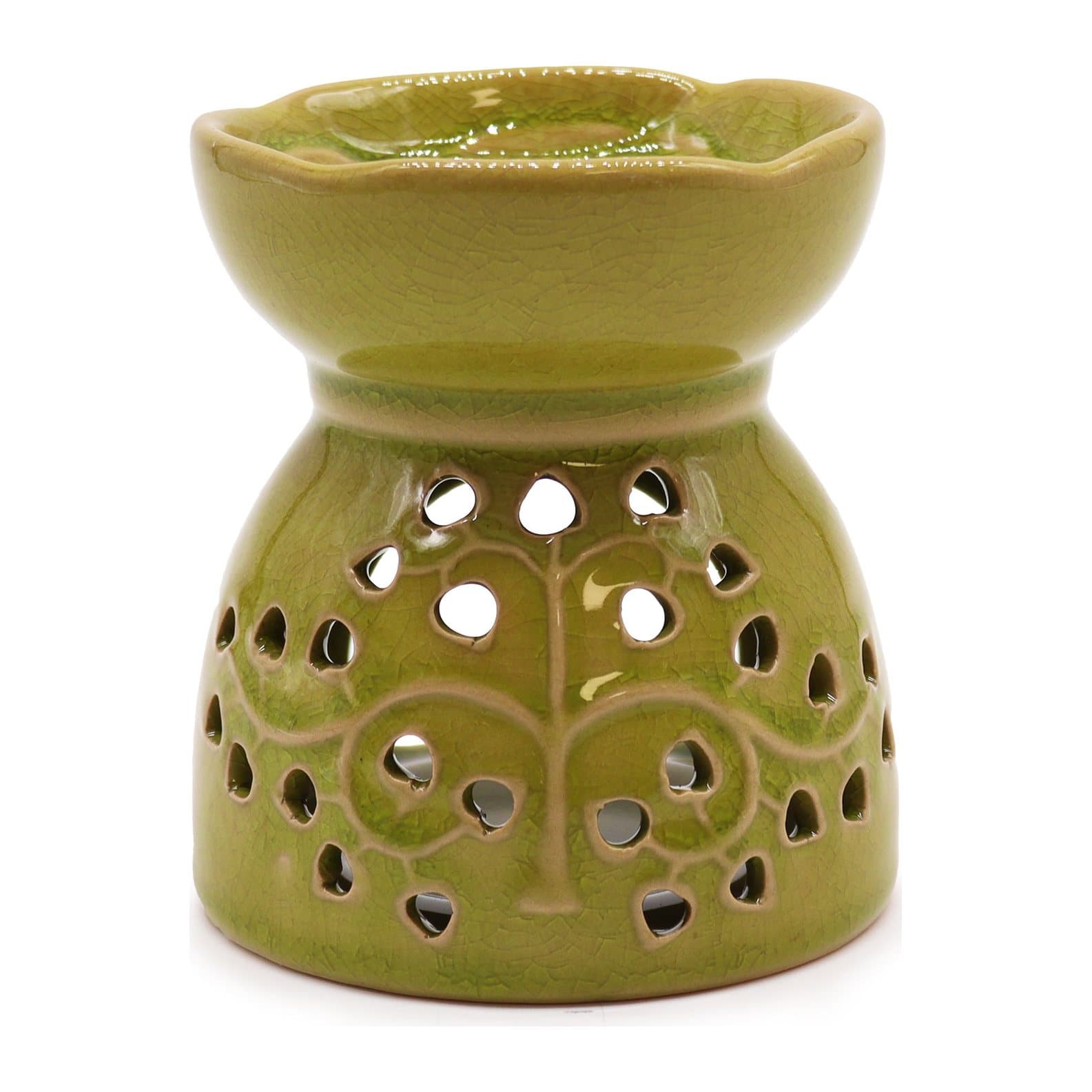 Lime ceramic Tree of Life oil burner with a top bowl
