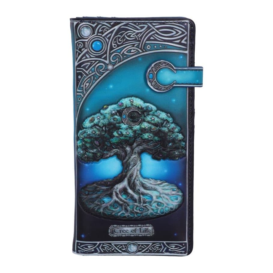 Embossed Tree of Life purse with a moon-shaped lock