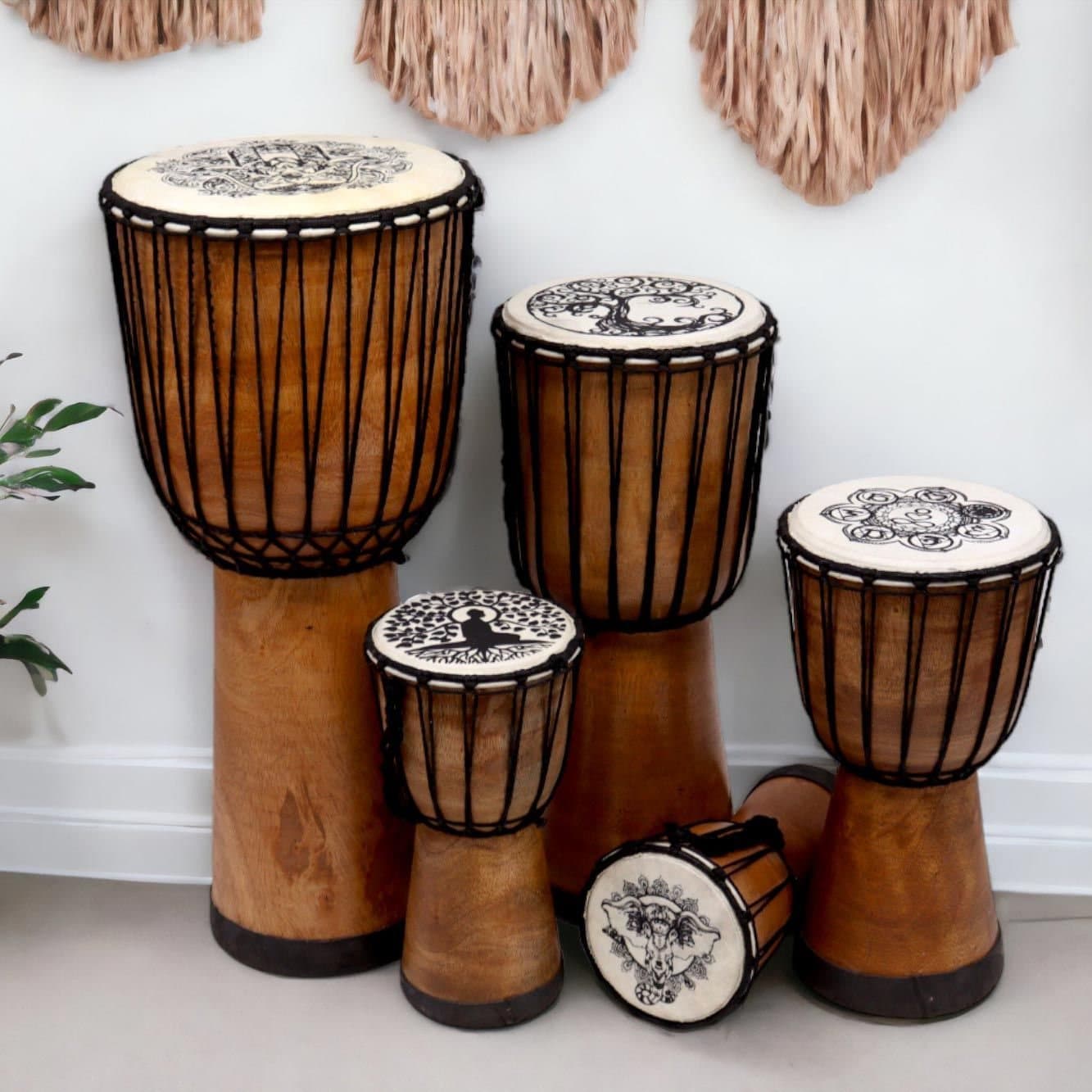 Tree of Life wide top djembe drum with detailed artwork