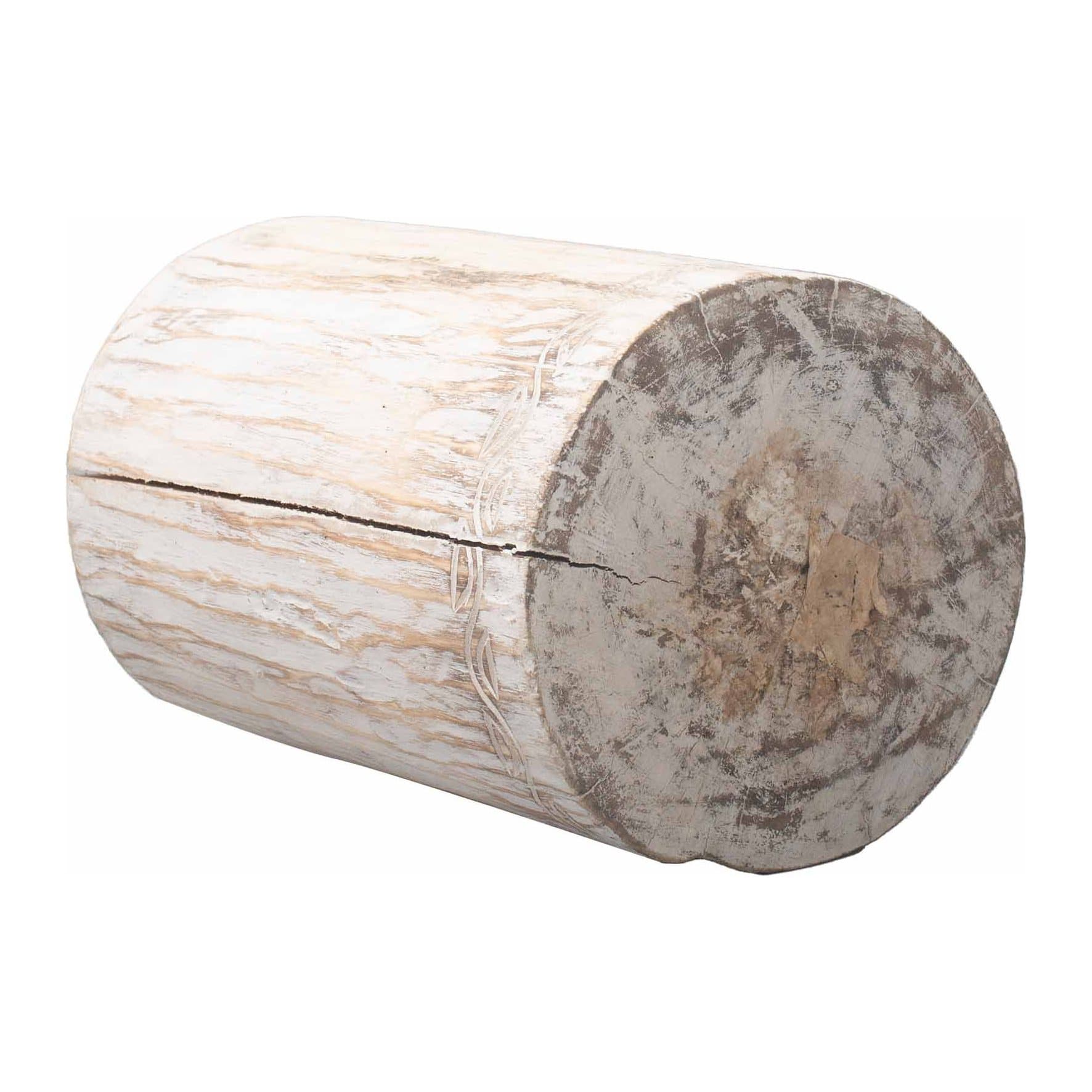 Whitewash albasia wood tribal stool table