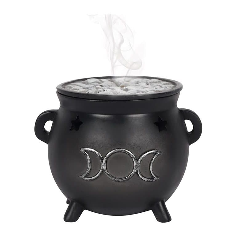 Triple moon cauldron incense holder