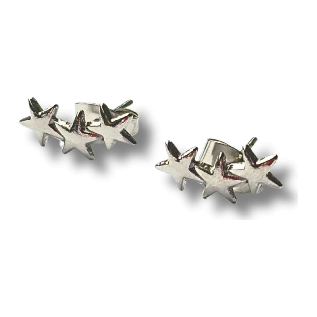 Triple star silver stud earrings
