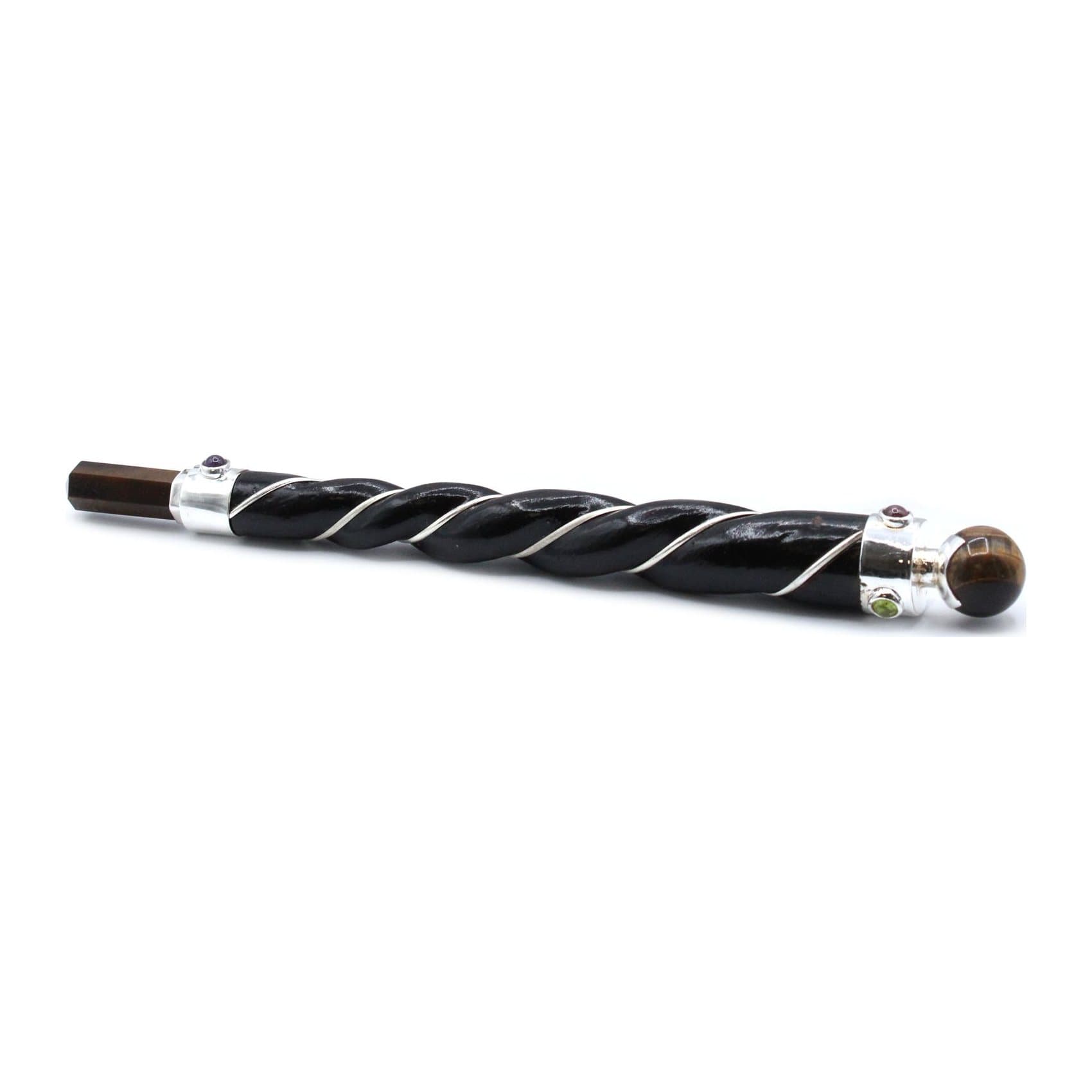 Twisted copper crystal wand with a tiger eye star