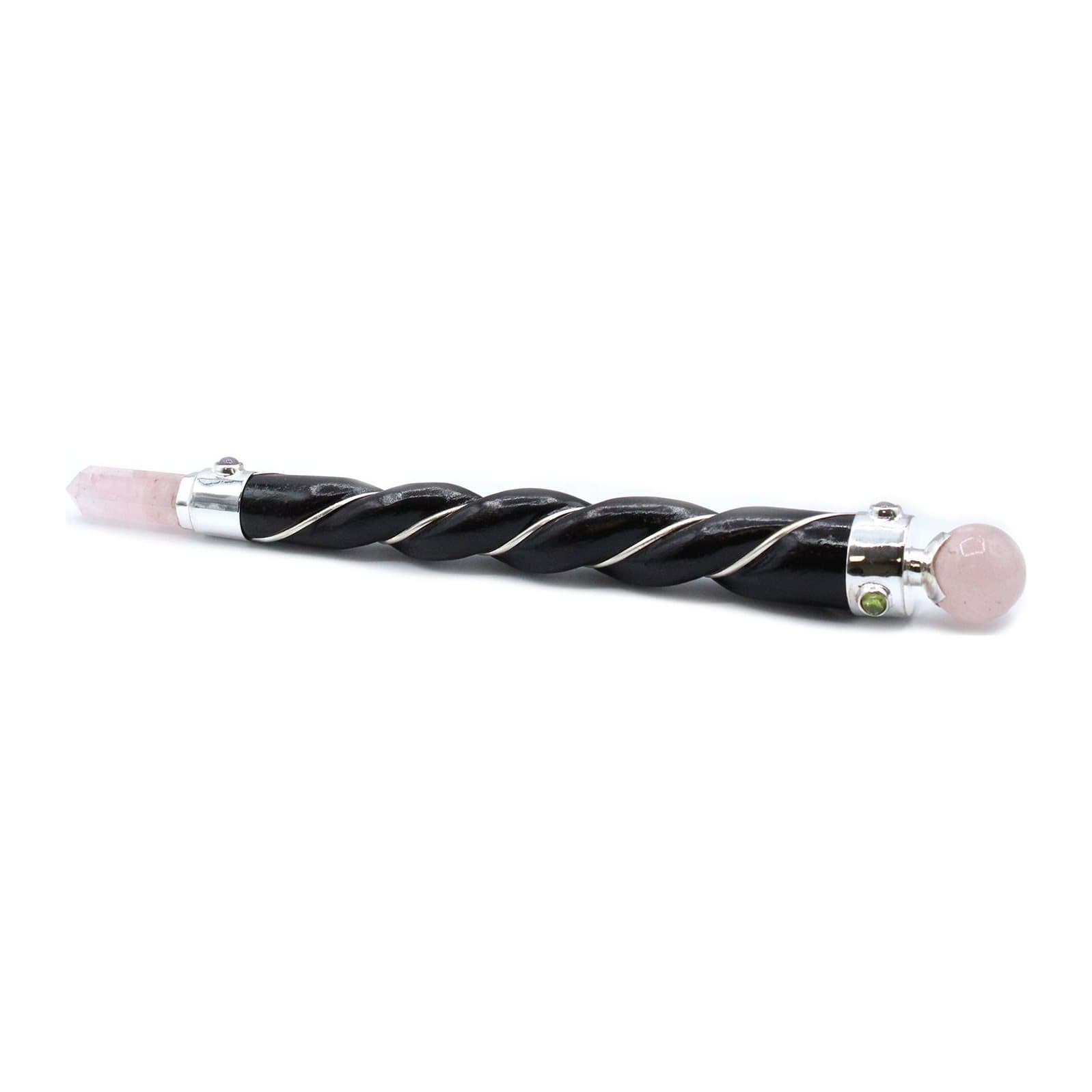 Twisted silver wand with a rose quartz sphere