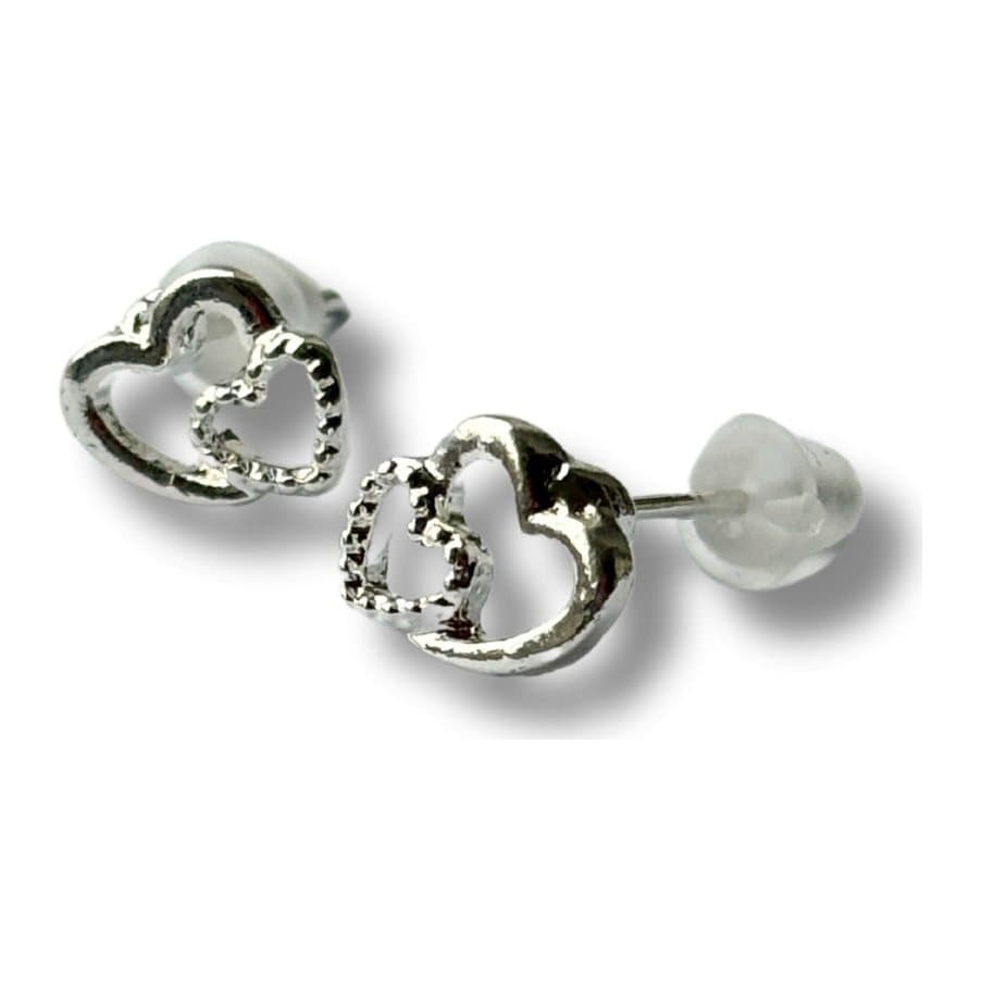 Two Hearts silver stud earrings in sterling silver