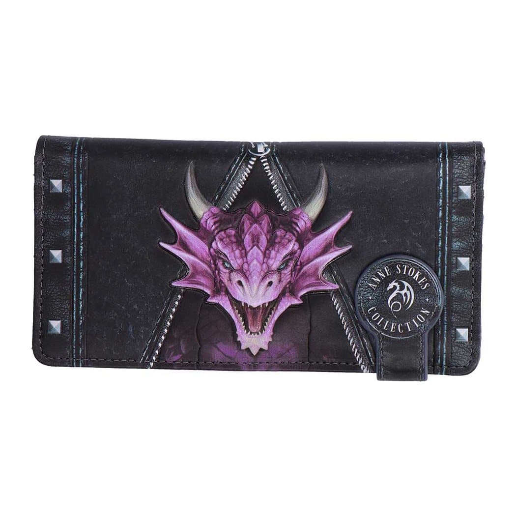 Anne Stokes Embossed Purse with a pink dragon emerging through a zip