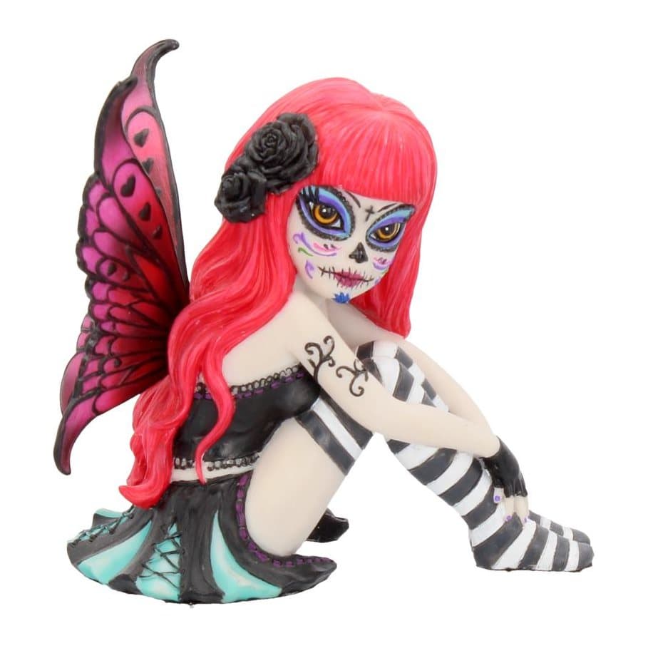 Valentina sugar skull fairy ornament with pink hair