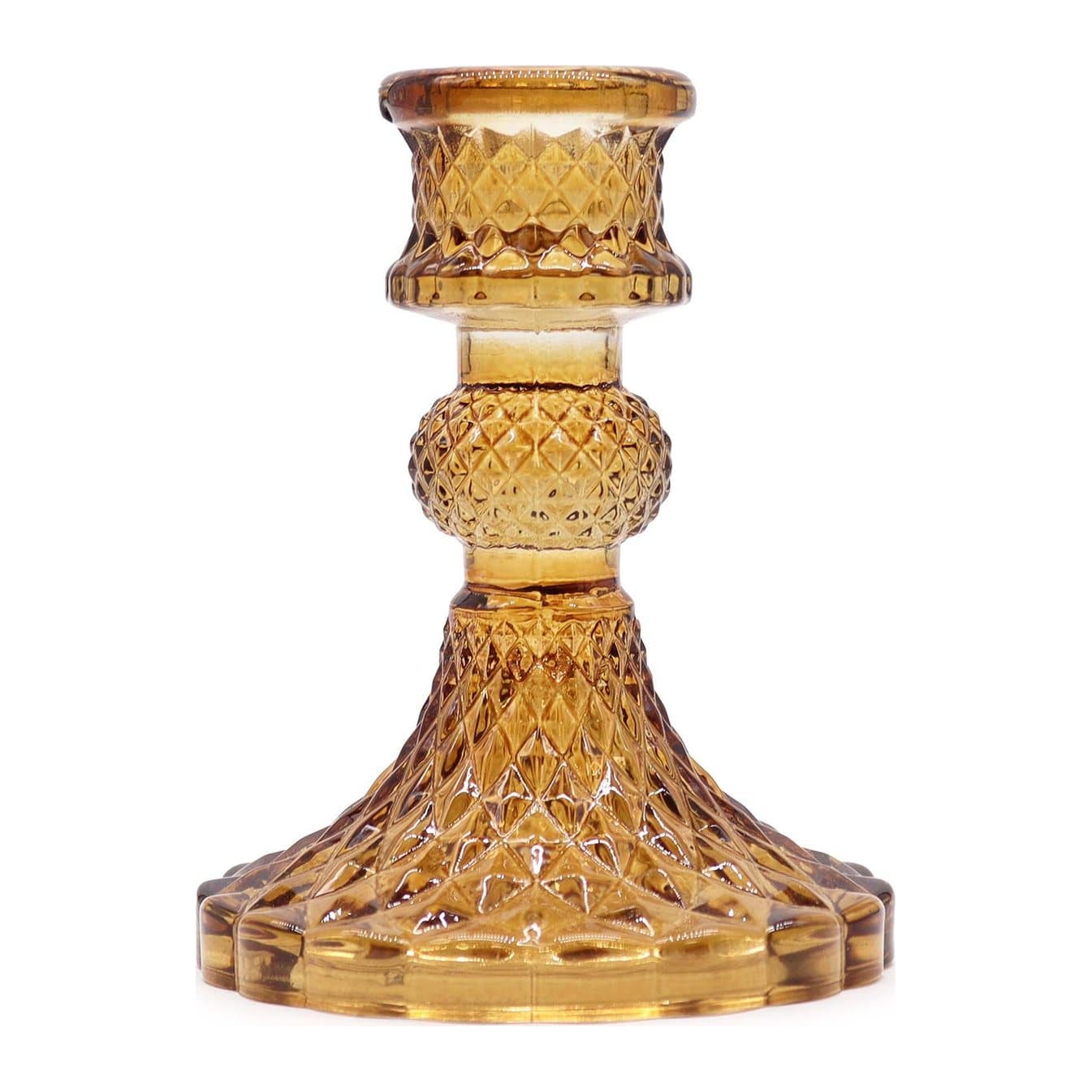 Antique amber pressed glass vintage dinner candle holder