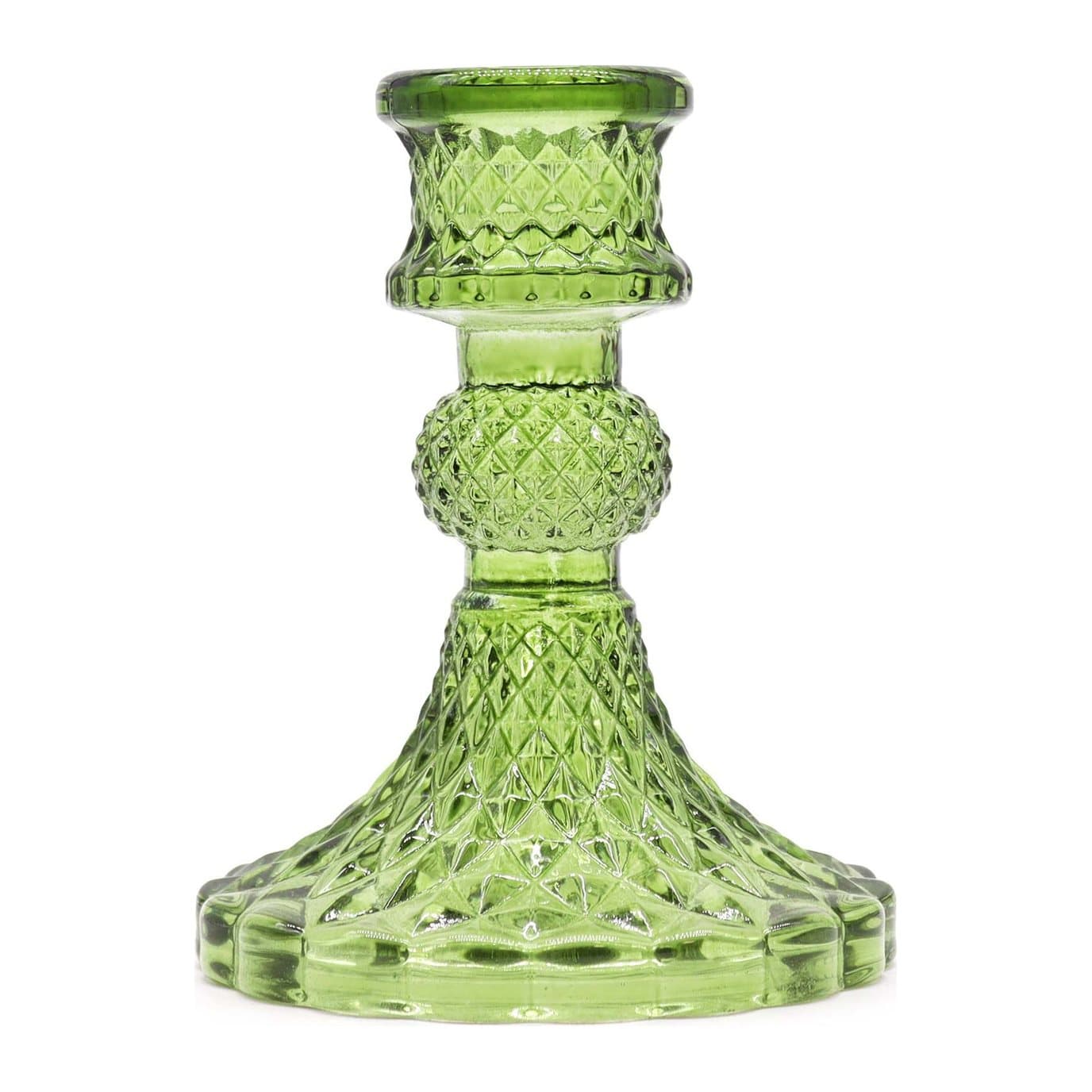 Garden Jade pressed glass vintage dinner candle holder