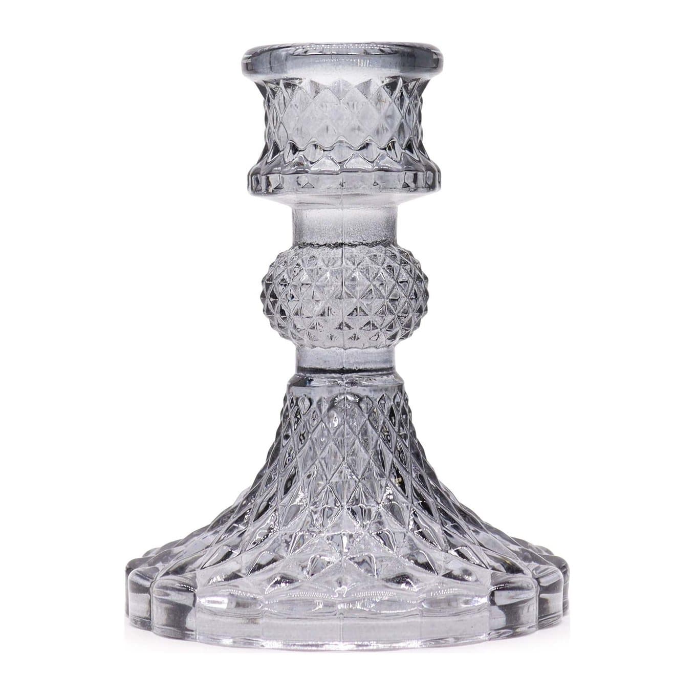 Midnight Grey pressed glass vintage dinner candle holder