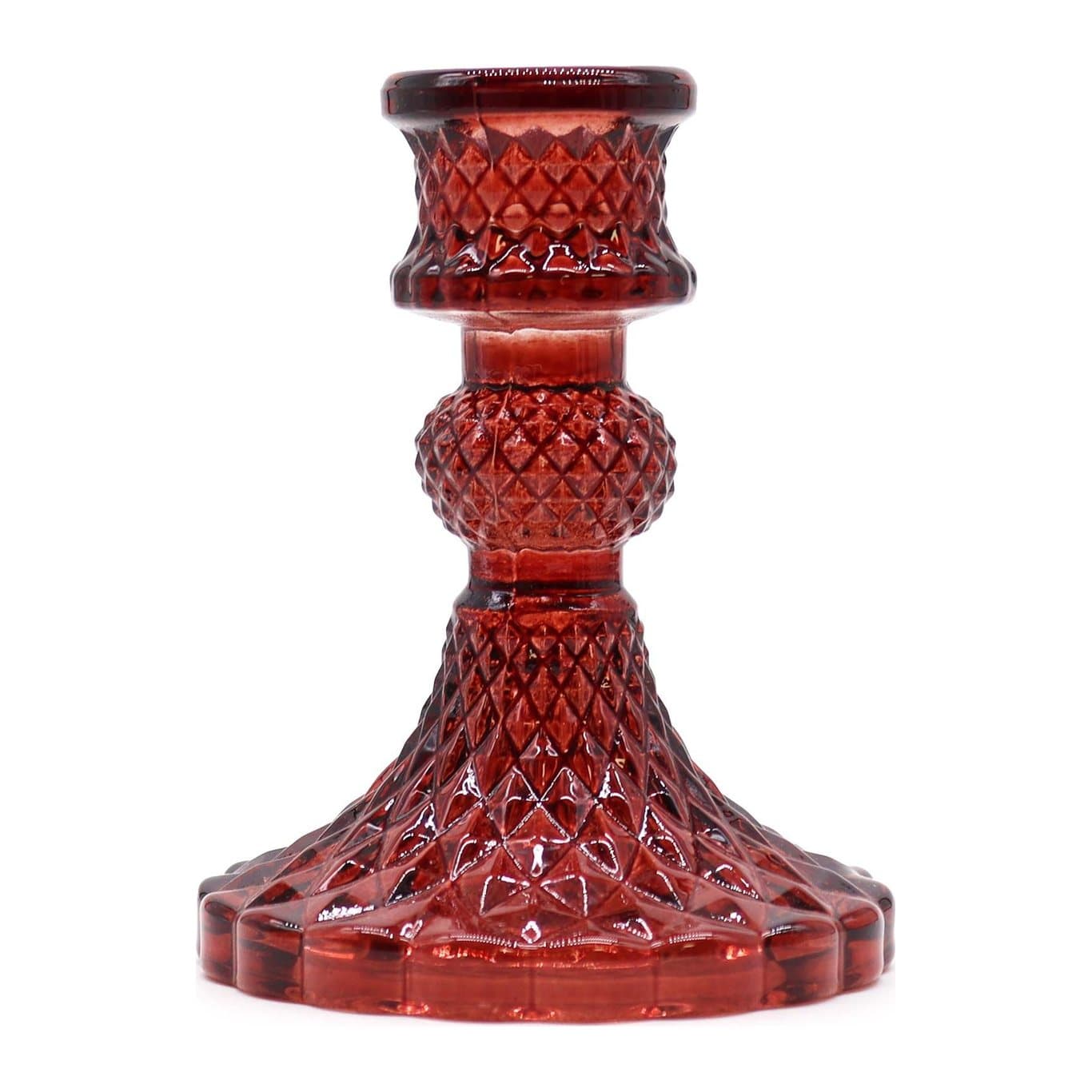 Vampire Red pressed glass vintage dinner candle holder