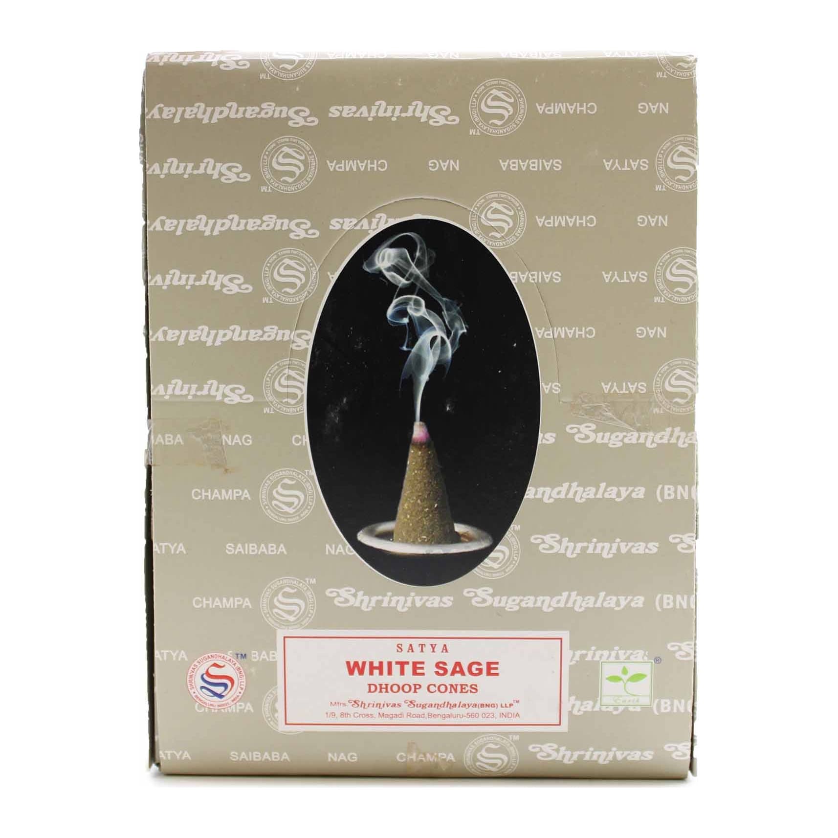 White sage dhoop cones, pack of three, on bamboo sticks