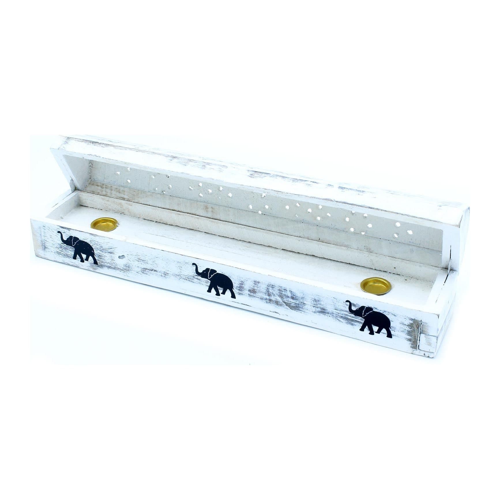 White washed mango wood incense holder smoke box