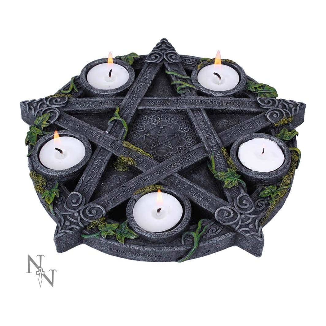 Resin pentagram tealight holder wreathed in ivy and lichen