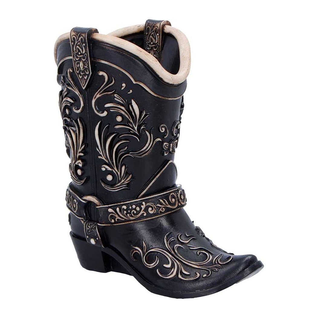 Wild West pen pot shaped like a cowboy boot in sandy Western-style colouring