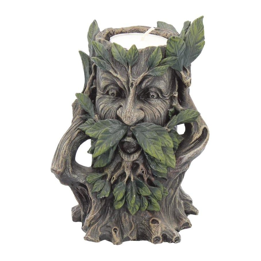 Hand-painted resin tree spirit tealight holder with open mouth and branch arms