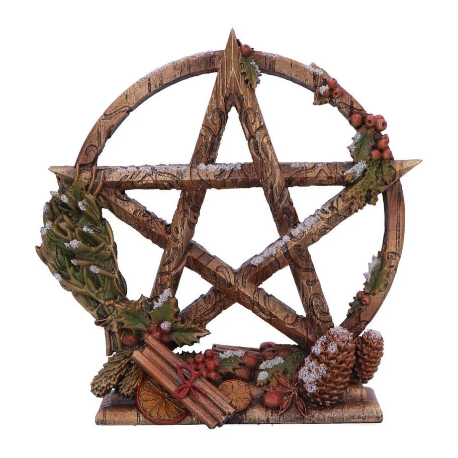 Winter pentagram ornament with pine cones and berries