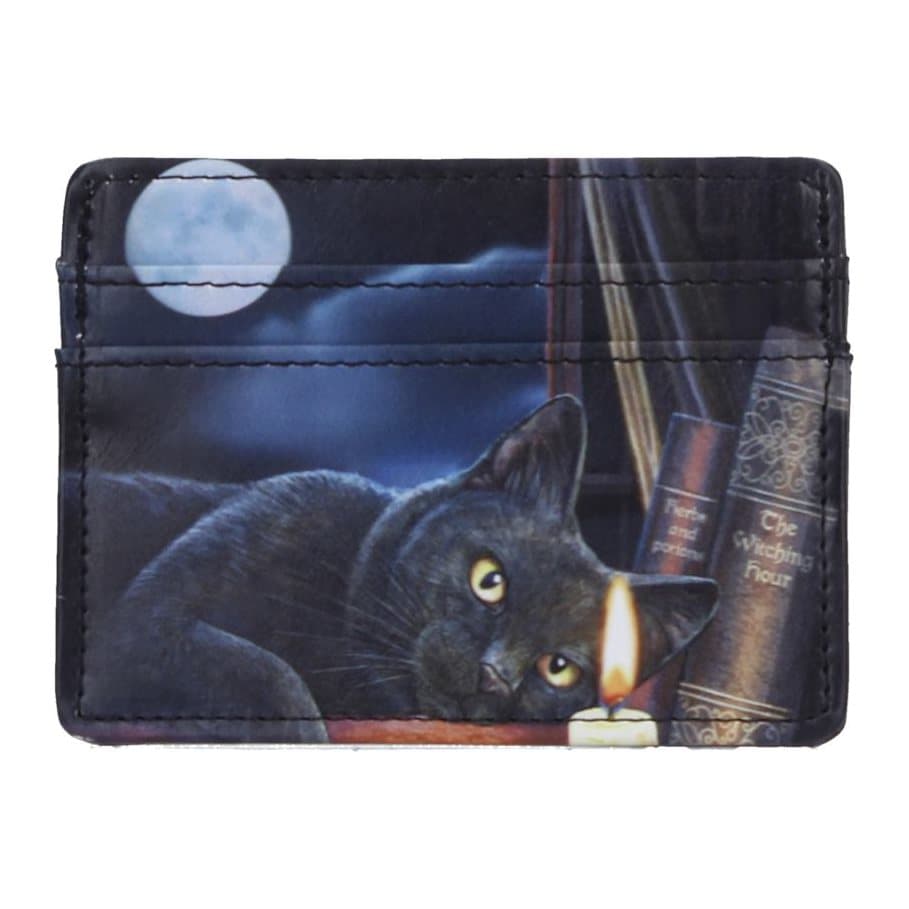 Witching Hour Card Holder with a black cat by a candle under a full moon