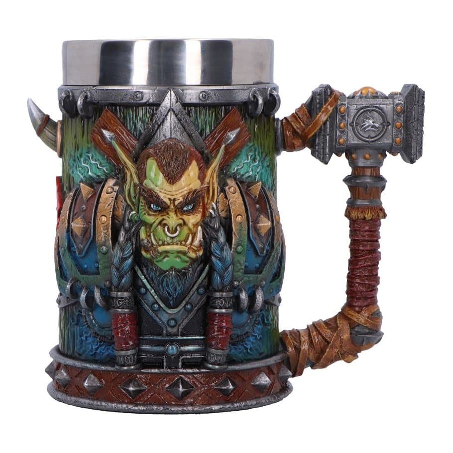 World of Warcraft Thrall tankard with a 3D Thrall sculpt and Doomhammer-shaped handle
