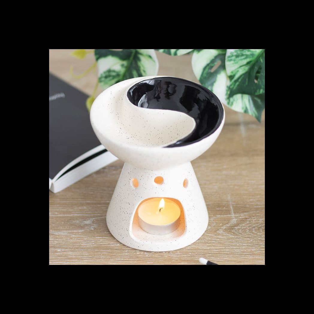 Ceramic yin yang dual oil burner and wax warmer with split dish