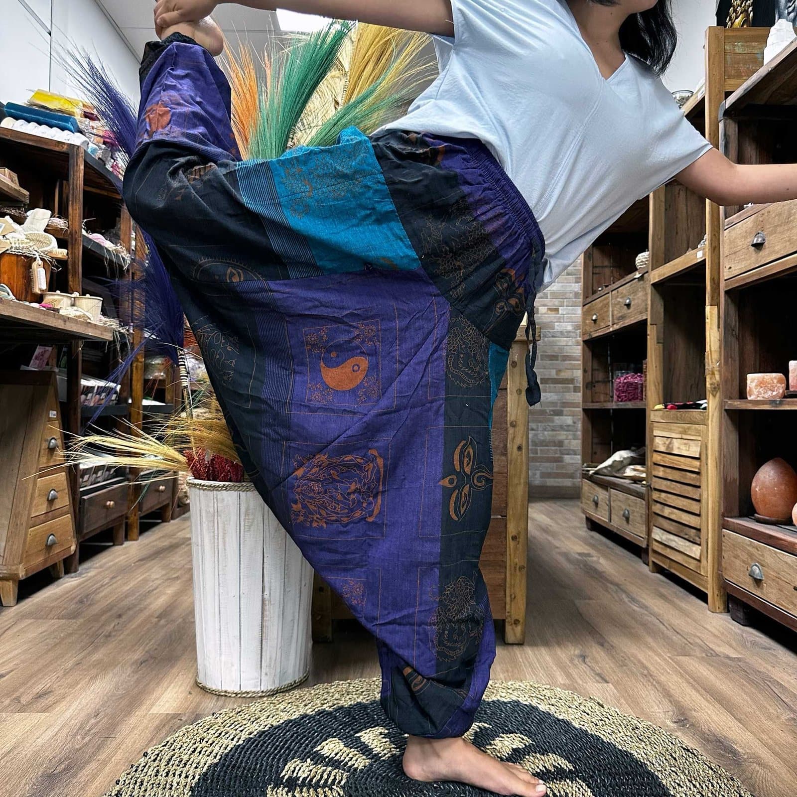 Aladdin yoga pants with a Himalayan print