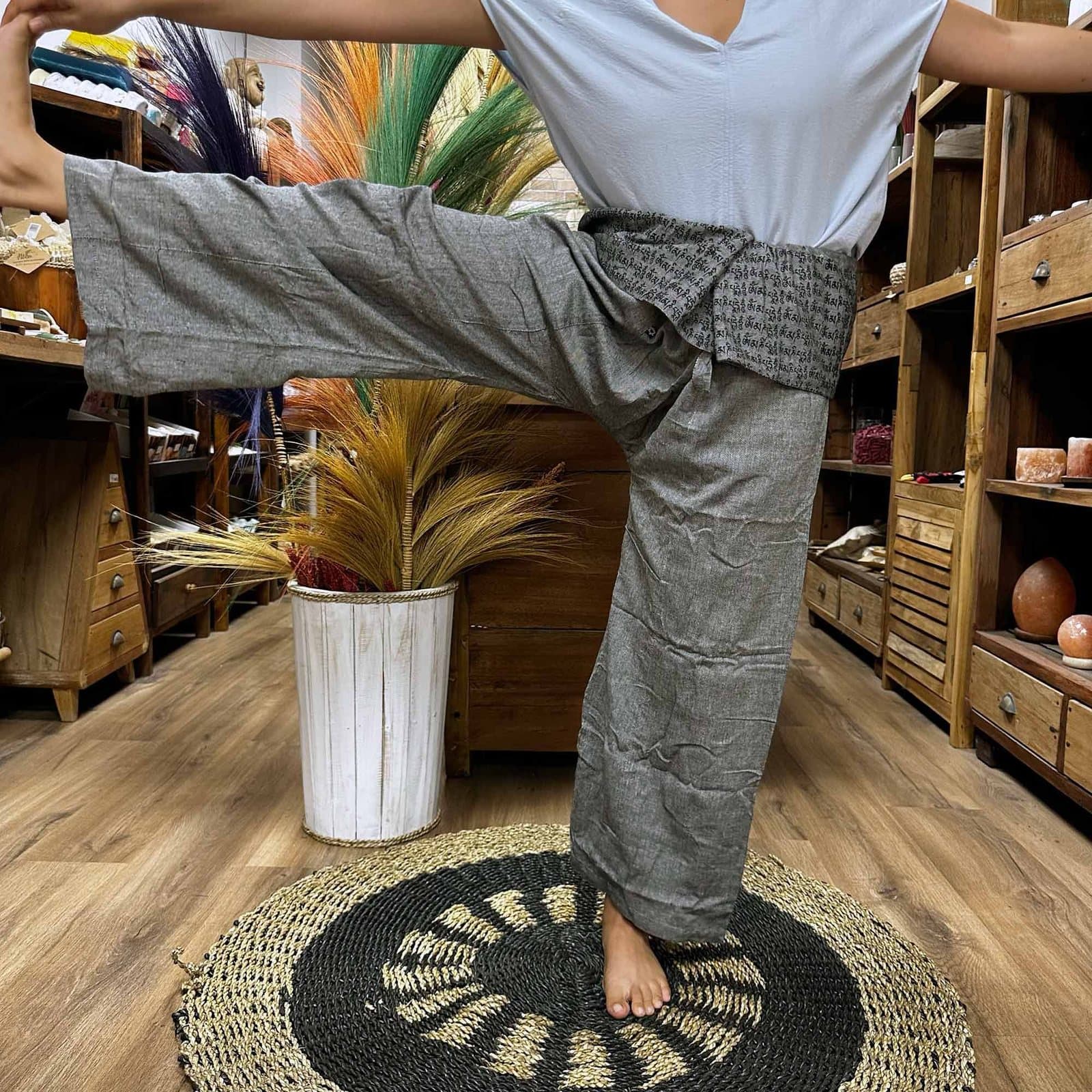 Thai fisherman yoga pants with mandala mantra designs