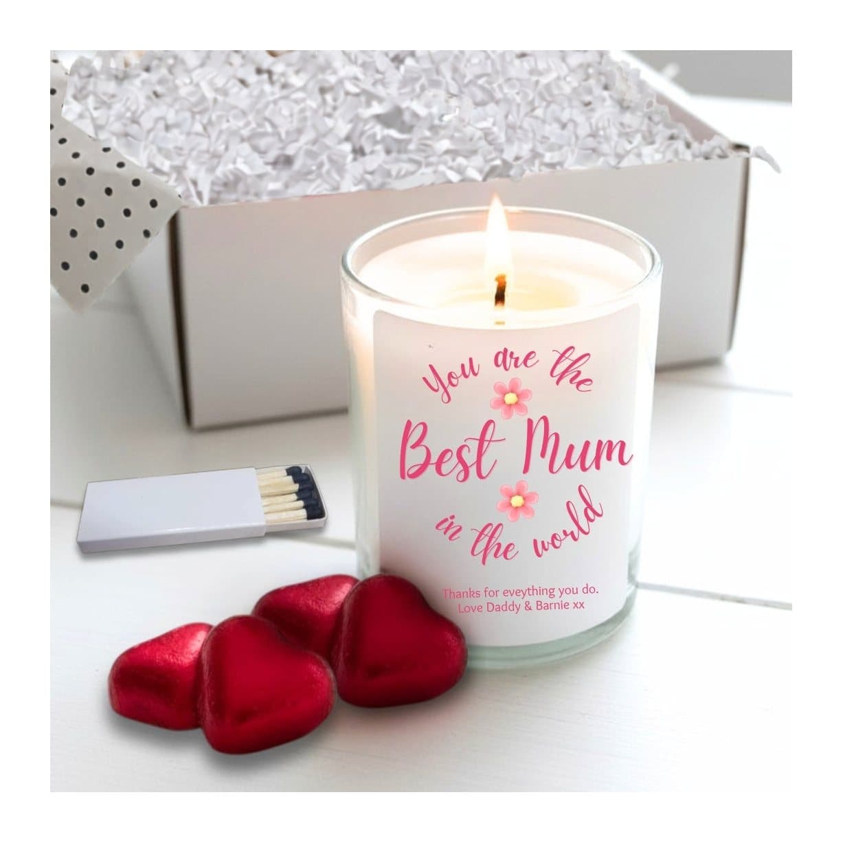 Candle gift set with pink flowers and the words You're The Best Mum In The World