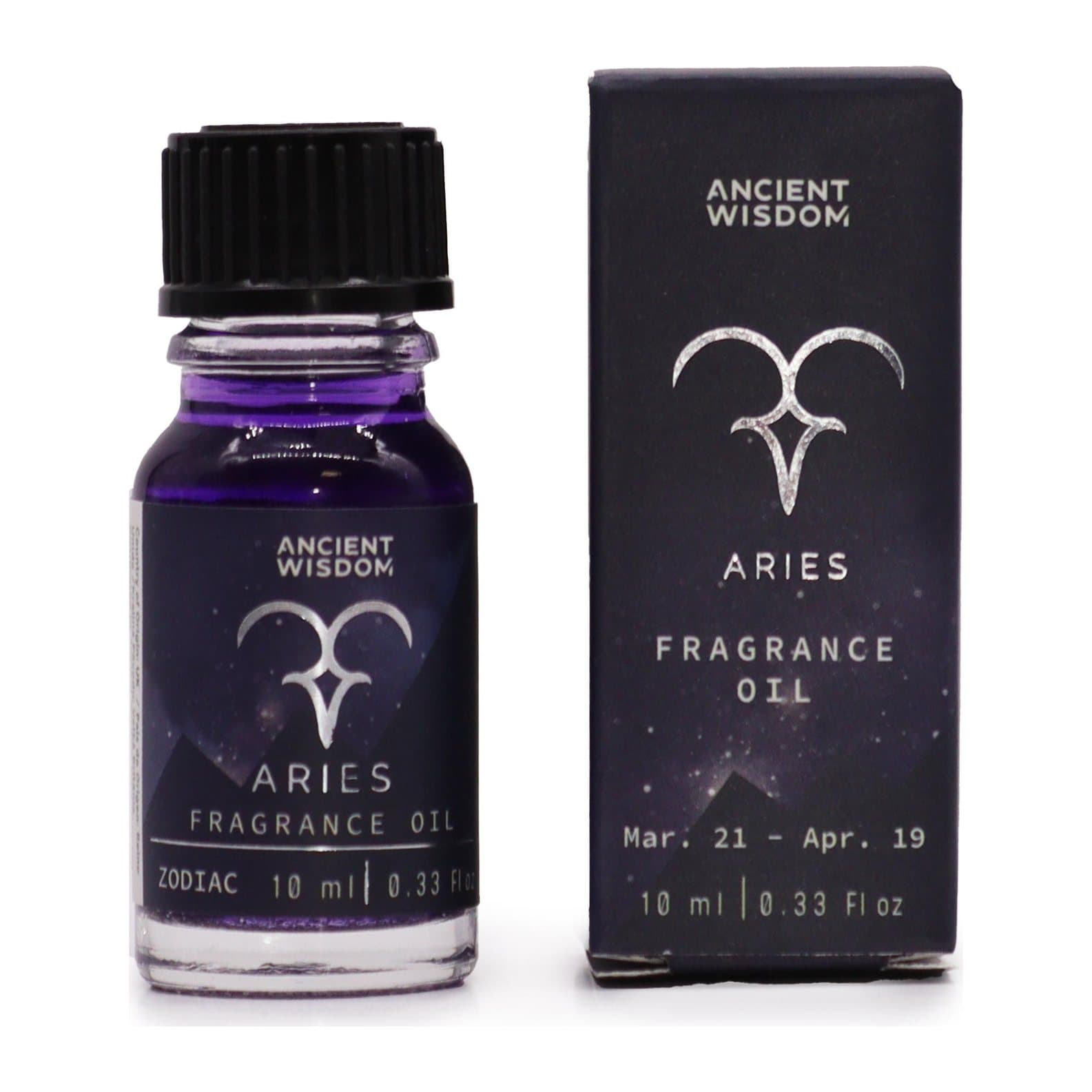 Aries zodiac fragrance oil, 10 ml bottle with dark oil and bio glitter