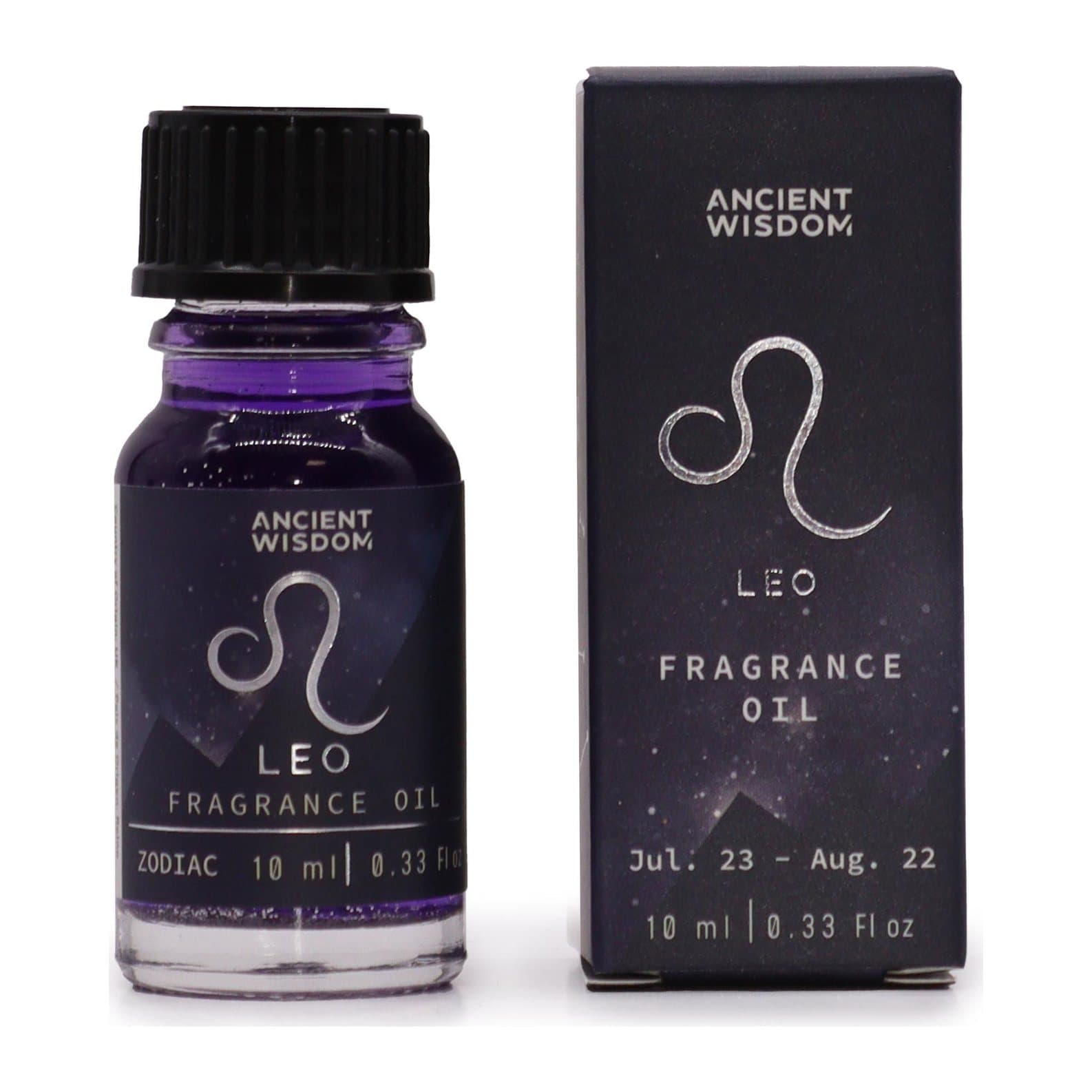 Leo zodiac fragrance oil bottle with dark oil and bio glitter