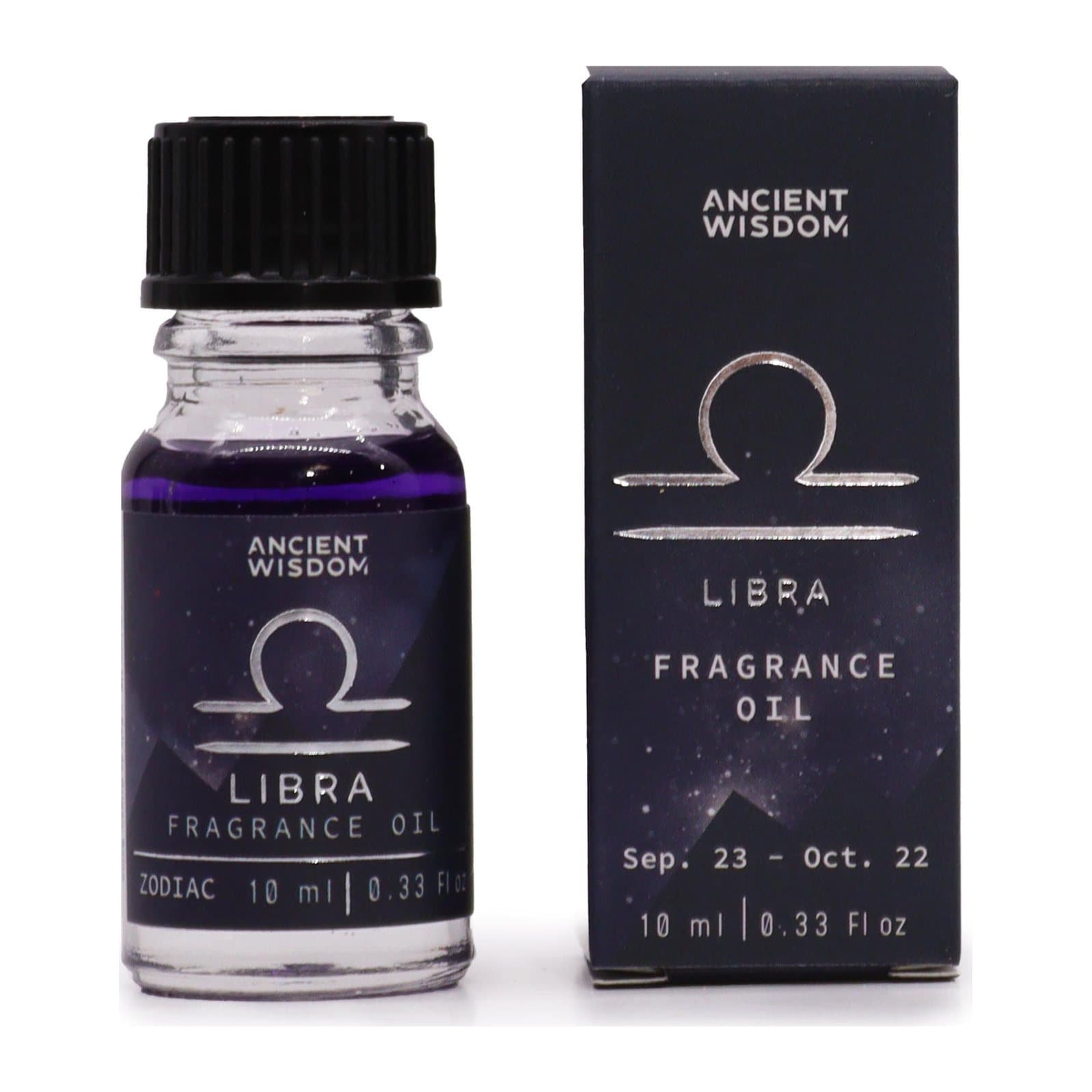 Libra zodiac fragrance oil, dark-coloured oil with bio glitter inside