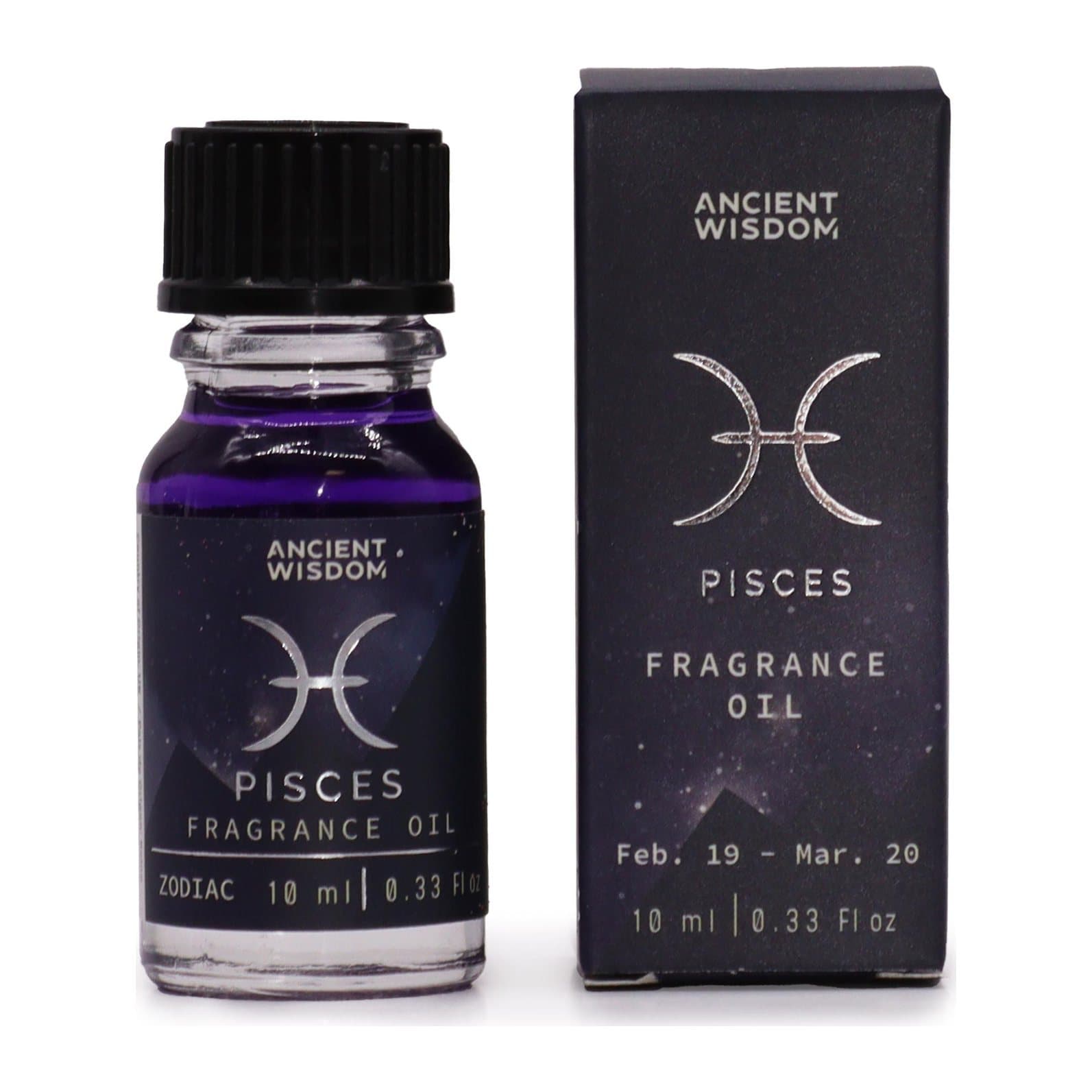 Pack of two Pisces zodiac fragrance oil bottles with dark oil and glitter
