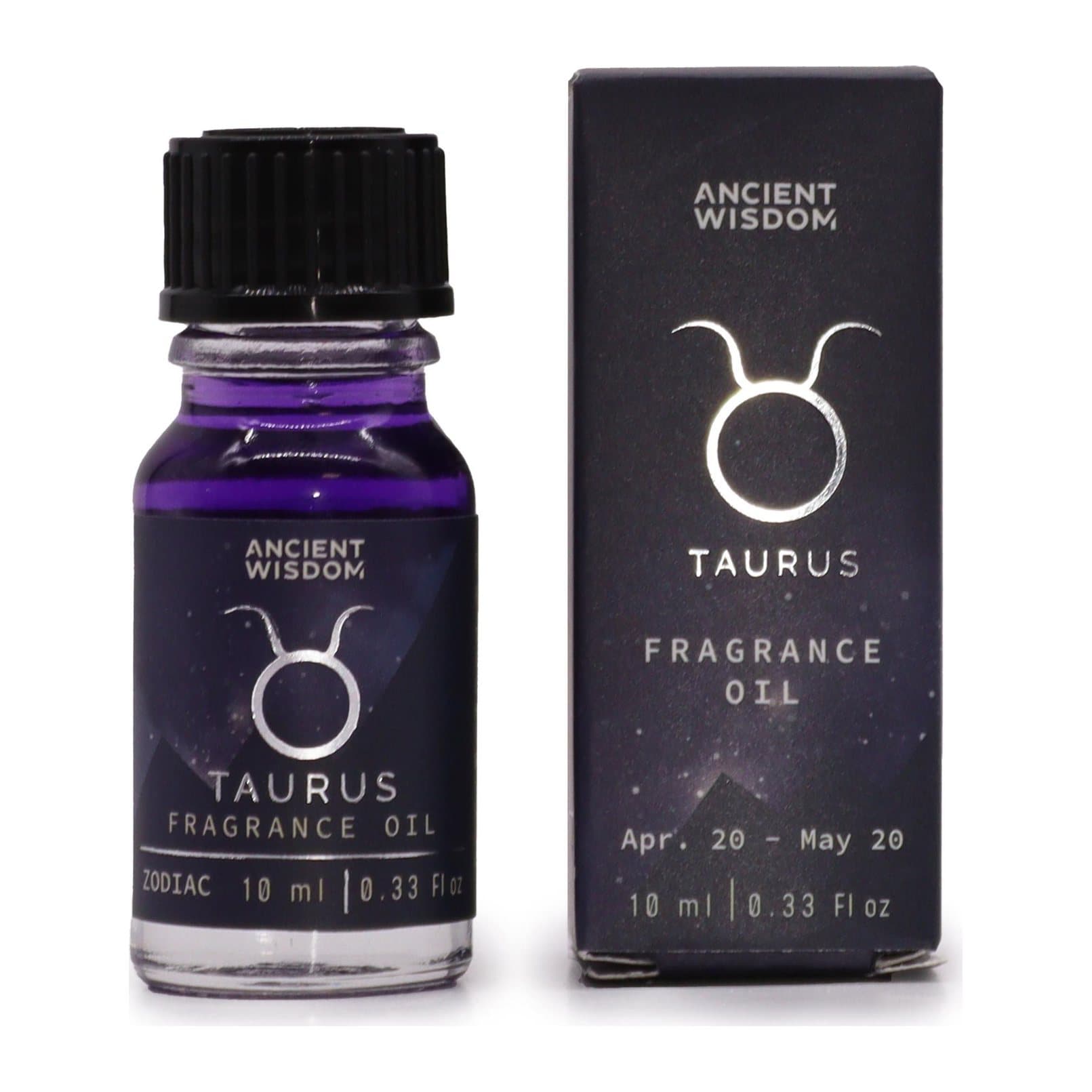Two bottles of dark Taurus zodiac fragrance oil with bio glitter