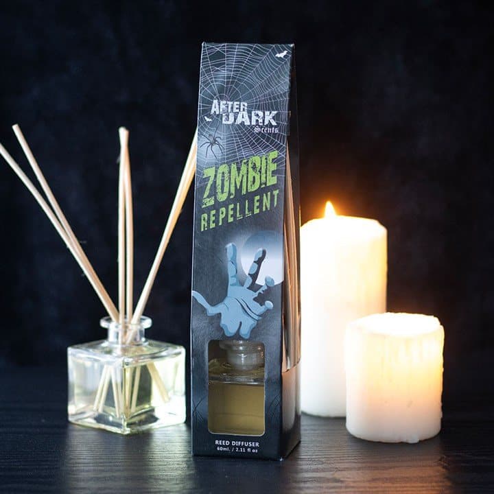 Zombie Repellent reed diffuser with colour cardboard box